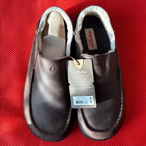 OluKai Dark Brown Leather Loafers - Picture 1 of 6